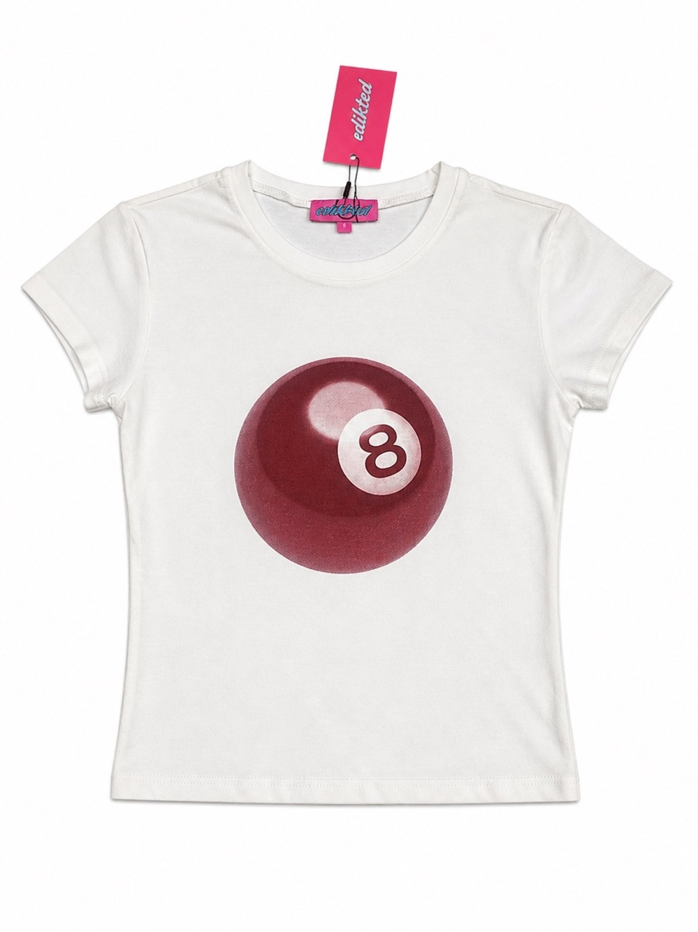 Edikted 8 Ball Baby Tee NWT White Graphic Y2K Size Small